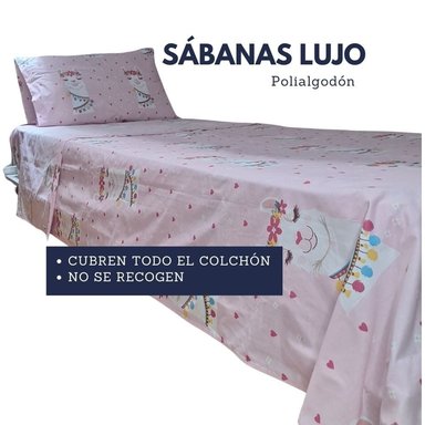 SET SÁBANAS LUJO 1 PLAZA ROSADO ESTAMPADO INFANTIL CORAZONES 3 PIEZAS - 5