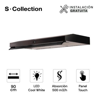 CAMPANA EXTRACTORA SOLE 2M 90CM SLIM BLACK - 1