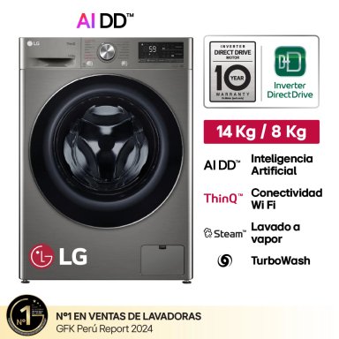 LAVASECA LG CARGA FRONTAL 14 KG 8 KG AI DD INTELIGENCIA ARTIFICIAL WD14PVC4S6C PLATEADO - 1