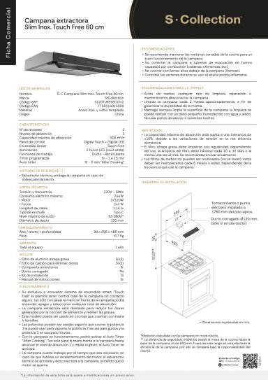 CAMPANA EXTRACTORA SOLE ANCHO 60CM 3120TURE93CO SC 2M SLIM INOXIDABL - 7
