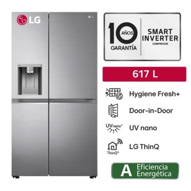 REFRIGERADORA LG 617L GS66SDP SIDE BY SIDE HYGIENE FRESH PLATEADO - 1