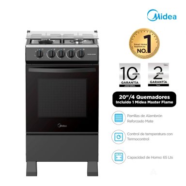 COCINA DE PIE A GAS MIDEA 4 HORNILLAS MGS20FS2LFABB-PE ACERO INOXIDABLE - 1