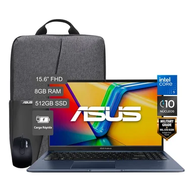 LAPTOP ASUS VIVOBOOK 15 X1504VA-BQ4454W INTEL CORE 5 120U 8GB 512SSD 15.6" FHD + MOCHILA + MOUSE - 1