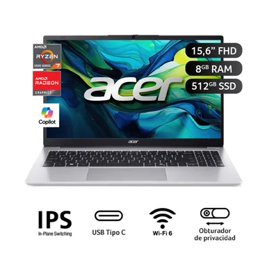 LAPTOP ACER ASPIRE LITE AL15-43P-R8W7 AMD RYZEN 7 8GB RAM 512GB SSD 15.6” - 1