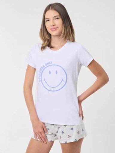 TOP MANGA CORTA MUJER INDEX BLANCO GOOD VIBES - 3