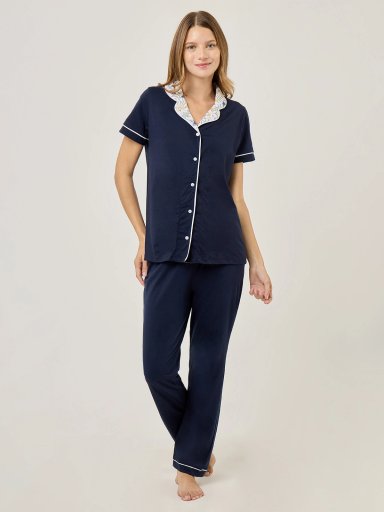 PIJAMA MANGA CORTA MUJER AZIZ AZUL FLORES - 1