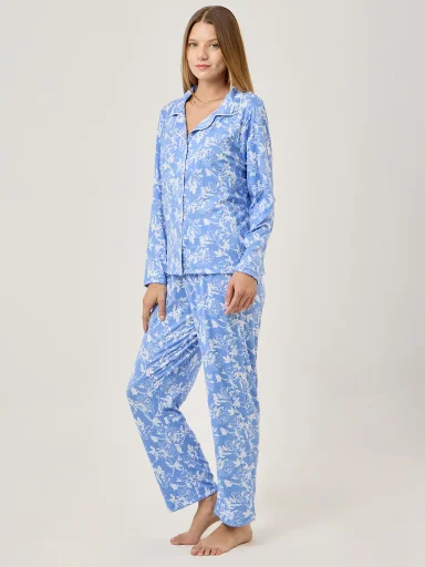 PIJAMA MANGA LARGA MUJER AZIZ CELESTE FLORAL - 3