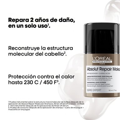 MASCARILLA SIN ENJUAGUE LOREAL PROFESSIONNEL ABSOLUT REPAIR MOLECULAR 50 ML - 2