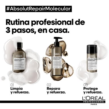 SET LOREAL PROFESSIONNEL ABSOLUT REPAIR MOLECULAR: SHAMPOO 300ML + LEAVE-IN 100ML + REGALO TERMO - 7