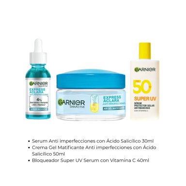 RUTINA ANTI IMPERFECCIONES GARNIER SERUM + CREMA GEL + PROTECTOR SUPER UV - 2