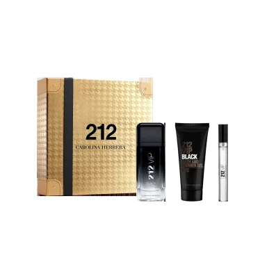 PERFUME CAROLINA HERRERA 212 VIP BLACK 100 ML+ SHOWER GEL 100 ML+ MEGA SPRITZER 10 ML HOMBRE - 1