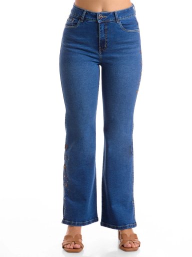 JEANS FLARE MUJER METAL JEANS BORDADO ANDINA - 1