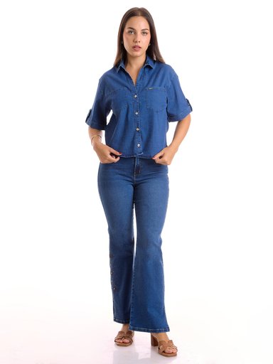 JEANS FLARE MUJER METAL JEANS BORDADO ANDINA - 4