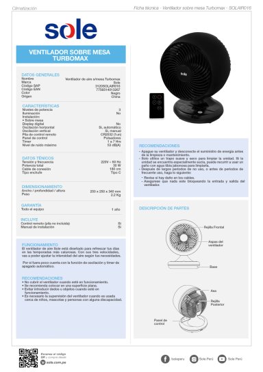 VENTILADOR DE MESA SOLE TURBOMAX - 8