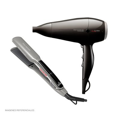 COMBO GAMA PLANCHA DE CABELLO X-WIDE TITAN KERATIN + SECADORA DE CABELLO DIAMOND BLACK - 1