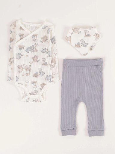 CONJUNTO KIMONO ALGODÓN BODY + PANTALON + BABERO BEBE NIÑO BABY HARVEST - 1