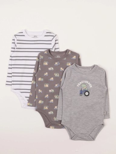 PACK X3 BODYS MANGA LARGA ALGODÓN BEBE NIÑO BABY HARVEST - 1