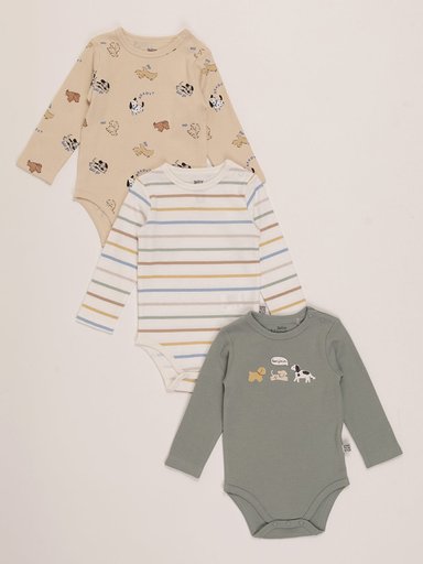 PACK X3 BODYS MANGA LARGA ALGODÓN BEBE NIÑO BABY HARVEST - 1