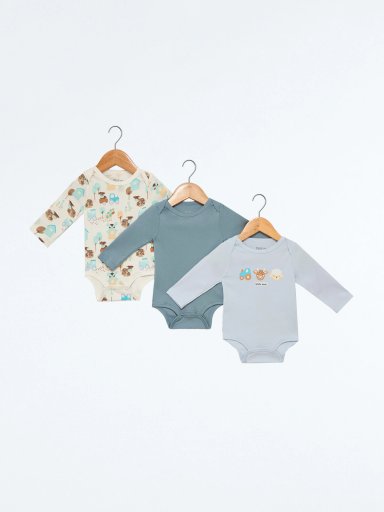 PACK X3 BODYS MANGA LARGA ALGODÓN PERUANO BEBE NIÑO BABY HARVEST - 1