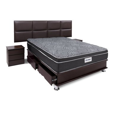 DORMITORIO AMERICANO DRIMER VENTUS QUEEN CON CAJONES SOFÍA + VELADORES - 1