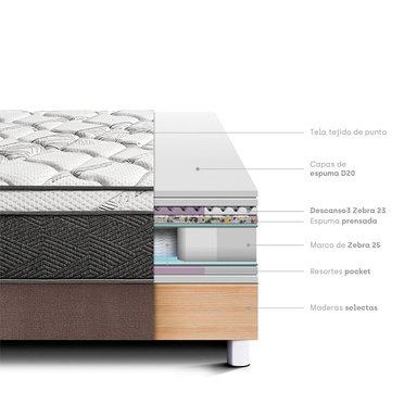 CAMA AMERICANA PARAÍSO POCKET STAR 1.5 PLAZAS CHOCOLATE + 1 ALMOHADA + PROTECTOR - 4