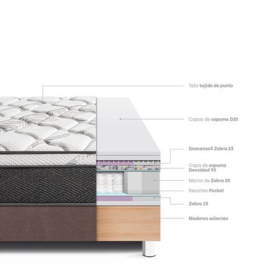 CAMA AMERICANA PARAÍSO POCKET STAR 1.5 PLAZAS CHOCOLATE + 1 ALMOHADA + PROTECTOR - 5