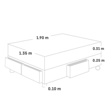 CAMA CON CAJONES PARAÍSO ROYAL PRINCE 2 PLAZAS GRIS + 2 ALMOHADAS VISCOELÁSTICAS - 5