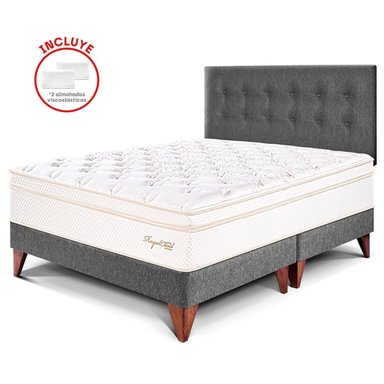 DORMITORIO EUROPEO PARAÍSO ROYAL CLOUD QUEEN GRIS + 2 ALMOHADAS VISCOELÁSTICAS - 1