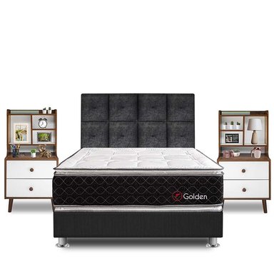 DORMITORIO AMERICANO FORLI GOLDEN 2 PLAZAS + VELADOR REPISA FASHION - 1