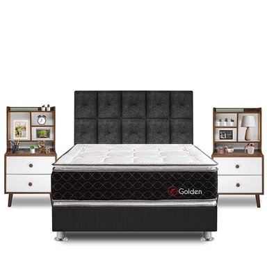 DORMITORIO AMERICANO FORLI GOLDEN QUEEN + VELADOR REPISA FASHION - 1