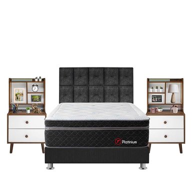 DORMITORIO AMERICANO FORLI PLATINIUM QUEEN + VELADOR REPISA FASHION - 1