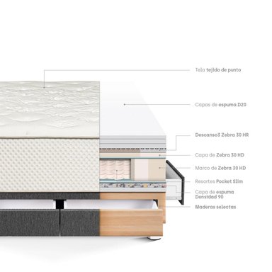 CAMA CON CAJONES PARAÍSO ROYAL CROWN GRIS 2 PLAZAS GRIS + 2 ALMOHADAS VISCOELÁSTICAS - 4