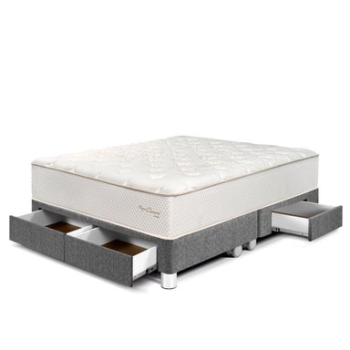 CAMA CON CAJONES PARAÍSO ROYAL CROWN GRIS QUEEN GRIS + 2 ALMOHADAS VISCOELÁSTICAS - 1
