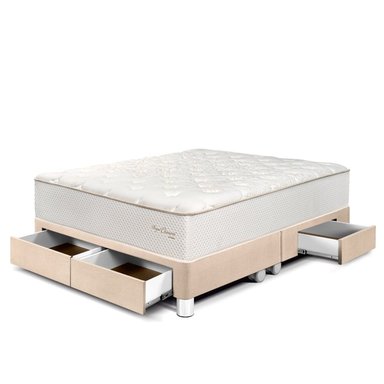 CAMA CON CAJONES PARAÍSO ROYAL CROWN KING CHAMPAGNE + 2 ALMOHADAS VISCOELÁSTICAS - 1