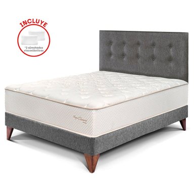 DORMITORIO EUROPEO PARAÍSO ROYAL CROWN 2 PLAZAS GRIS + 2 ALMOHADAS VISCOELÁSTICAS - 1