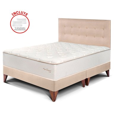 DORMITORIO EUROPEO PARAÍSO ROYAL CROWN QUEEN CHAMPAGNE + 2 ALMOHADAS VISCOELÁSTICAS - 1