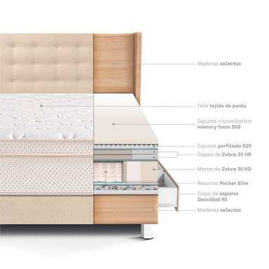 DORMITORIO CON CAJONES PARAÍSO ROYAL CLOUD 1.5 PLAZAS + CABECERA GOLD CHAMPAGNE + 1 ALMOHADA VISCOELÁSTICA - 4