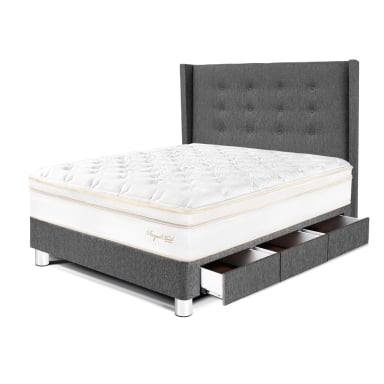 DORMITORIO CON CAJONES PARAÍSO ROYAL CLOUD 1.5 PLAZAS + CABECERA GOLD GRIS + 1 ALMOHADA VISCOELÁSTICA - 1