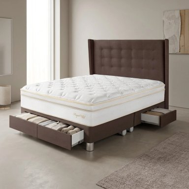 DORMITORIO CON CAJONES PARAÍSO ROYAL CLOUD QUEEN + CABECERA GOLD CHOCOLATE + 2 ALMOHADAS VISCOELÁSTICAS - 1