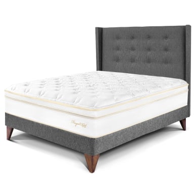 DORMITORIO EUROPEO PARAÍSO ROYAL CLOUD 1.5 PLAZAS + CABECERA GOLD GRIS + 1 ALMOHADA VISCOELÁSTICA - 1
