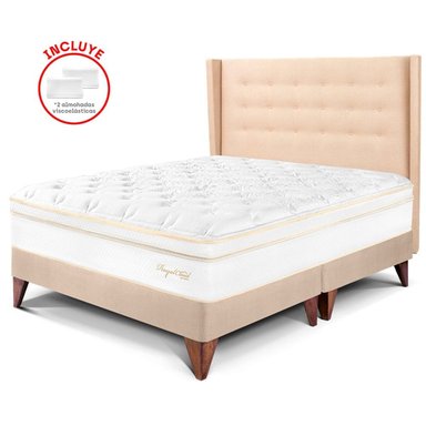 DORMITORIO EUROPEO PARAÍSO ROYAL CLOUD QUEEN + CABECERA GOLD CHAMPAGNE + 2 ALMOHADAS VISCOELÁSTICAS - 1
