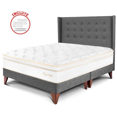 DORMITORIO EUROPEO PARAÍSO ROYAL CLOUD QUEEN + CABECERA GOLD GRIS + 2 ALMOHADAS VISCOELÁSTICAS - 1