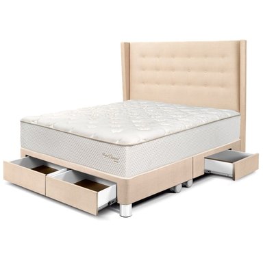 DORMITORIO CON CAJONES PARAÍSO ROYAL CROWN QUEEN + CABECERA GOLD CHAMPAGNE + 2 ALMOHADAS VISCOELÁSTICAS - 1