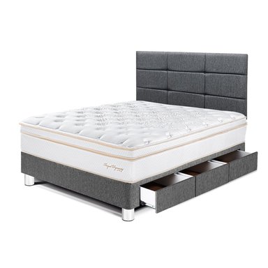 DORMITORIO CON CAJONES PARAÍSO ROYAL DYNASTY 1.5 PLAZAS + CABECERA BLOCKS GRIS + 1 ALMOHADA VISCOELÁSTICA - 1