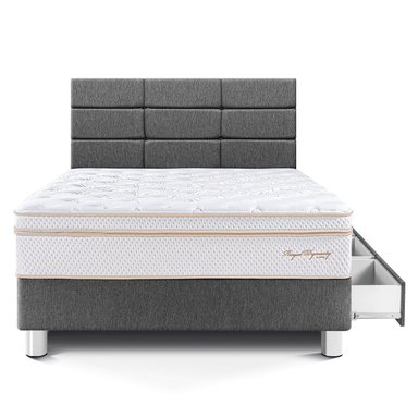 DORMITORIO CON CAJONES PARAÍSO ROYAL DYNASTY 1.5 PLAZAS + CABECERA BLOCKS GRIS + 1 ALMOHADA VISCOELÁSTICA - 3