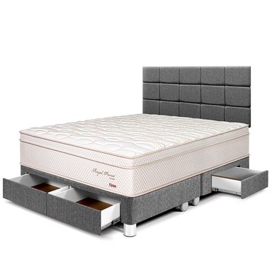 DORMITORIO CON CAJONES PARAÍSO ROYAL PRINCE QUEEN + CABECERA BLOCKS GRIS + 2 ALMOHADAS VISCOELÁSTICAS - 1