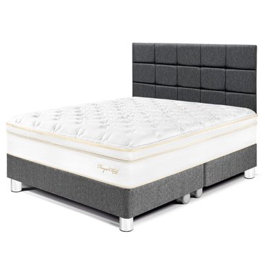 DORMITORIO PARAÍSO ROYAL CLOUD QUEEN + CABECERA BLOCKS GRIS + 2 ALMOHADAS VISCOELÁSTICAS - 1