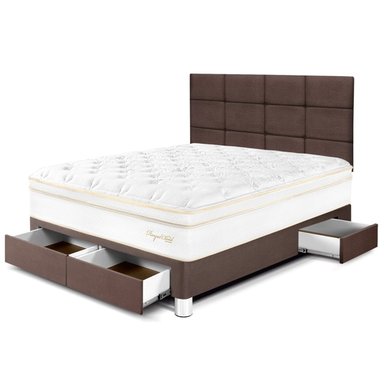 DORMITORIO CON CAJONES PARAÍSO ROYAL CLOUD 2 PLAZAS + CABECERA BLOCKS CHOCOLATE + 2 ALMOHADAS VISCOELÁSTICAS - 1