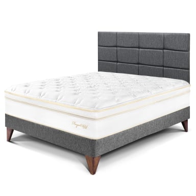 DORMITORIO EUROPEO PARAÍSO ROYAL CLOUD 2 PLAZAS + CABECERA BLOCKS GRIS + 2 ALMOHADAS VISCOELÁSTICAS - 1