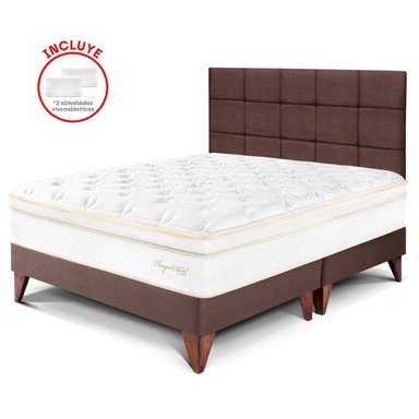 DORMITORIO EUROPEO PARAÍSO ROYAL CLOUD QUEEN + CABECERA BLOCKS CHOCOLATE + 2 ALMOHADAS VISCOELÁSTICAS - 1